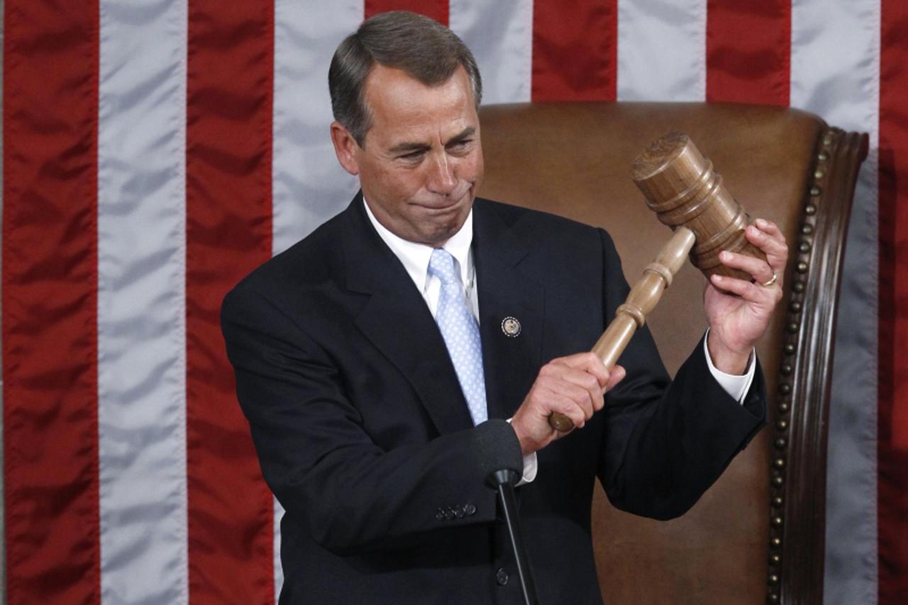 \'Incoming House Speaker John Boehner becomes emotional and cries as he wields the speaker\'s gavel for the first time after being elected Speaker on the opening day of the 112th United States Congres
