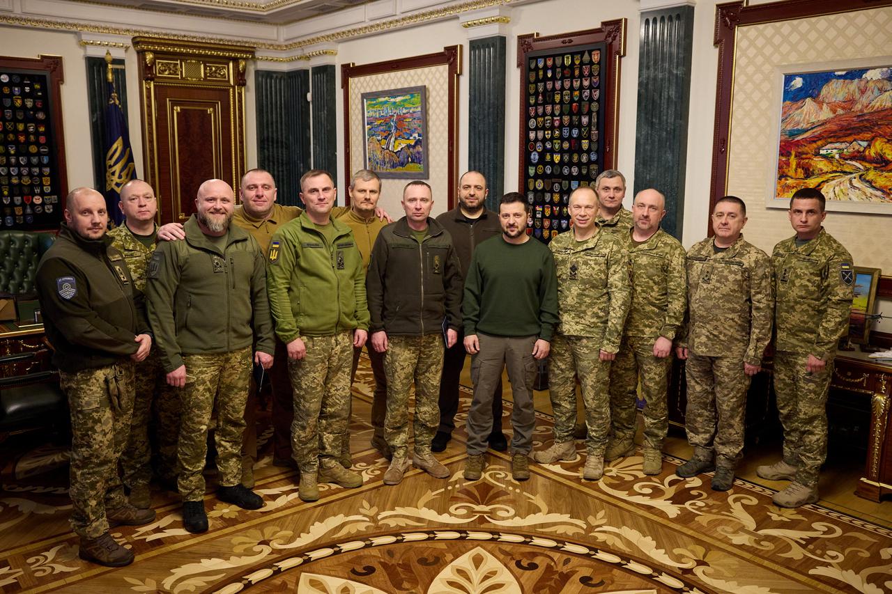 Ukraine's President Zelenskiy attends a meeting with newly appointed top military commanders in Kyiv