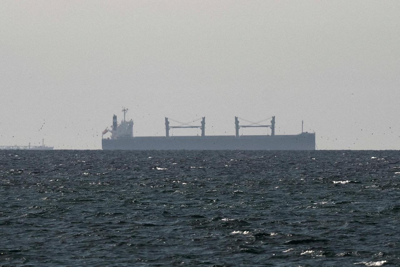 FILE PHOTO: A cargo ship in the Gulf, near the Strait of Hormuz