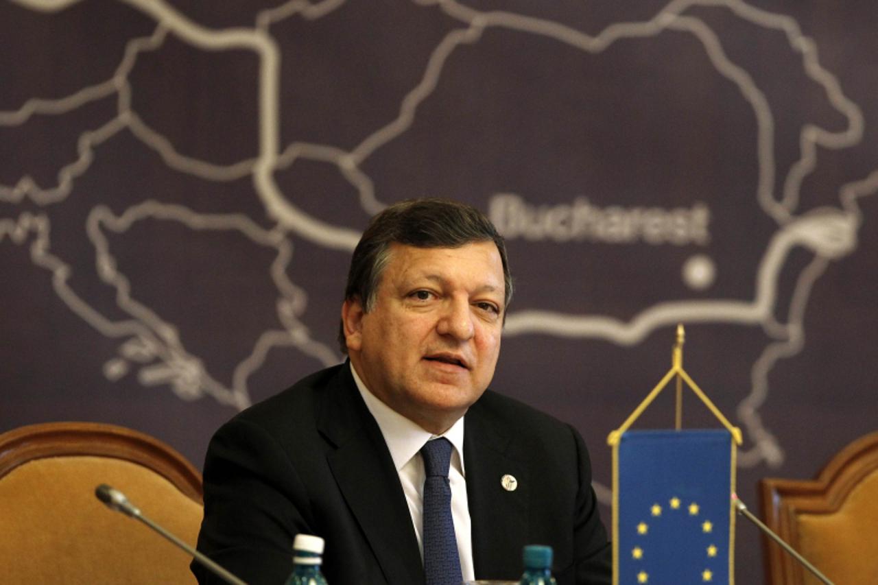 'European Commission President Jose Manuel Barroso addresses the Danube Summit at the Parliament Palace in Bucharest November 8, 2010. Officials from Romania, Hungary, Bulgaria, Croatia, Moldova, Czec