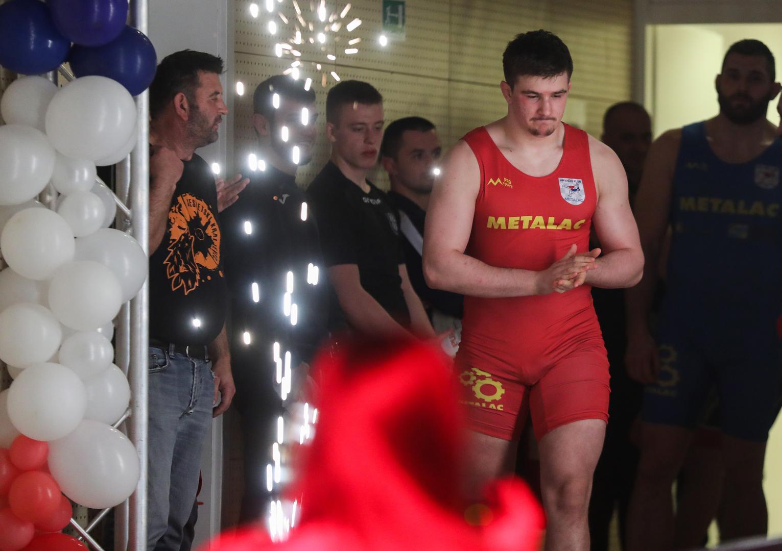 14.01.2023., Sesvetski Kraljevec, dvorana Iver - Prvenstvo Hrvatske u hrvanju grcko-rimskim nacinom. Marko Milanovic, sin predsjednika RH Zorana Milanovica osvojio je drugo mjesto na prvenstvu Hvatske u hrvanju. U finalu do 130kg pobijedio ga je Marko Koscevic Photo: Zeljko Hladika/PIXSELL