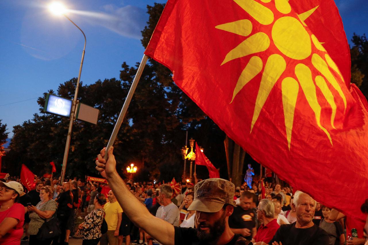Supporters of North Macedonia's biggest opposition party VMRO-DPMNE rally in Skopje