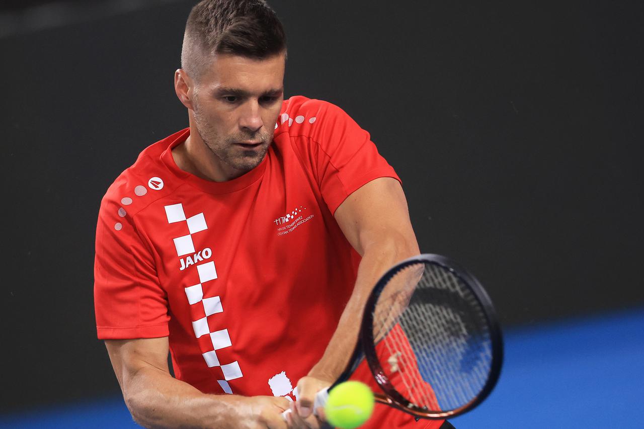 Varaždin: Trening tenisača uoči susreta na Davis Cupu između Hrvatske i Danske