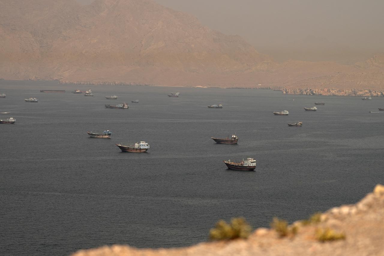 FILE PHOTO: Vessels at the Strait of Hormuz, as seen from Musandam