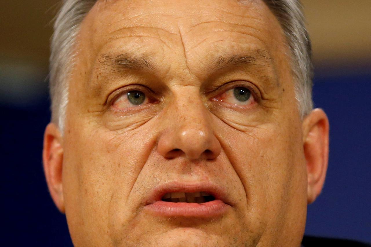 FILE PHOTO: Hungary's Prime Minister Viktor Orban speaks during a news conference after a European People Party Political Assembly on the Hungary's Fidesz party in Brussels
