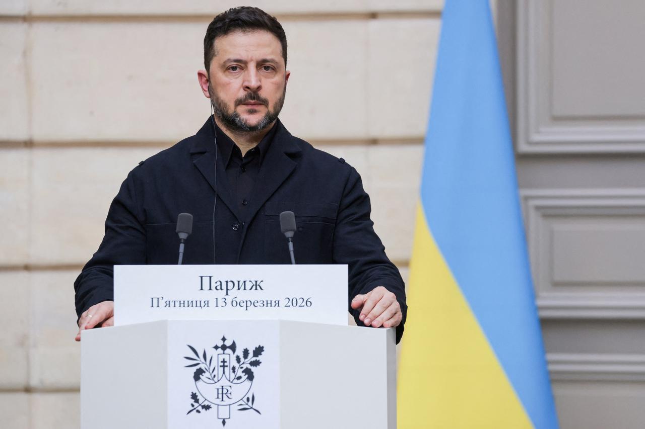 France's President Emmanuel Macron and Ukraine's President Volodymyr Zelensky attend a bilateral meeting at the Elysee Palace in Paris