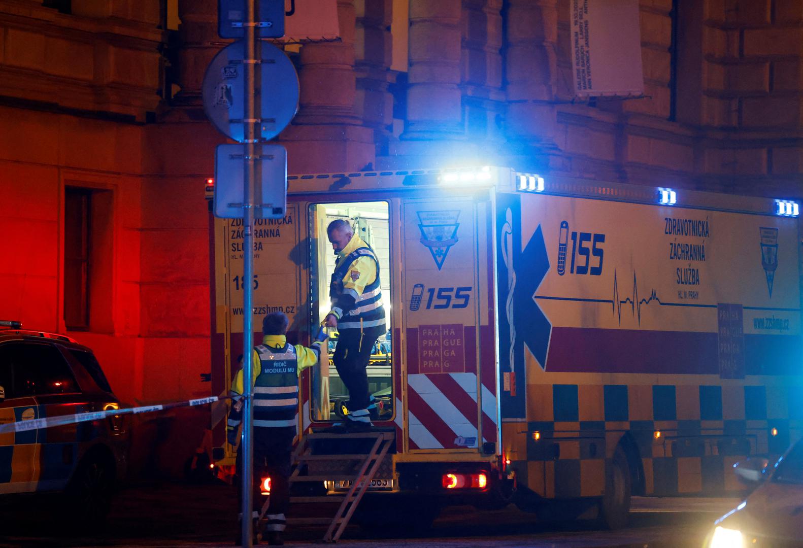 An ambulance parks near the area of the shooting at one of the buildings of Charles University in Prague, Czech Republic, December 21, 2023. REUTERS/David W Cerny Photo: DAVID W CERNY/REUTERS