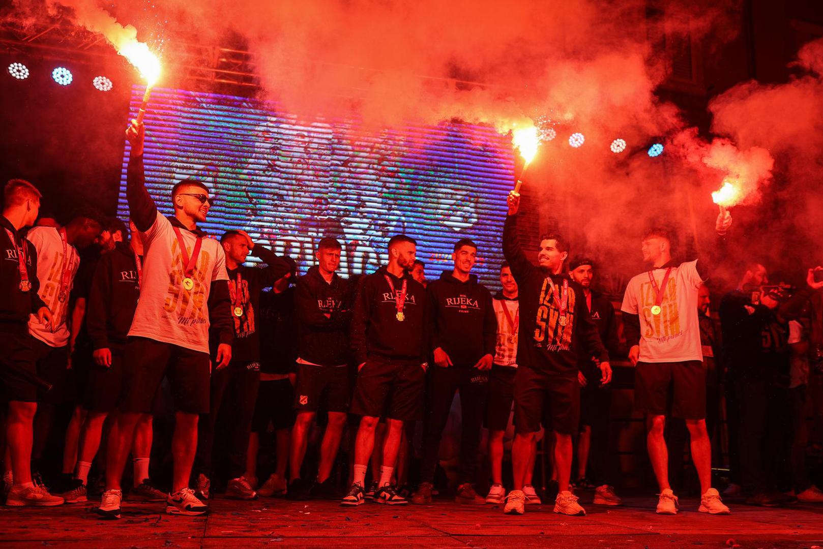 25.05.2025., Rijeka - HNK Rijeka postala je prvak Hrvatske te su igraci stigli na Korzo kako bi proslavili naslov s navijacima. Photo: Nel Pavletic/PIXSELL