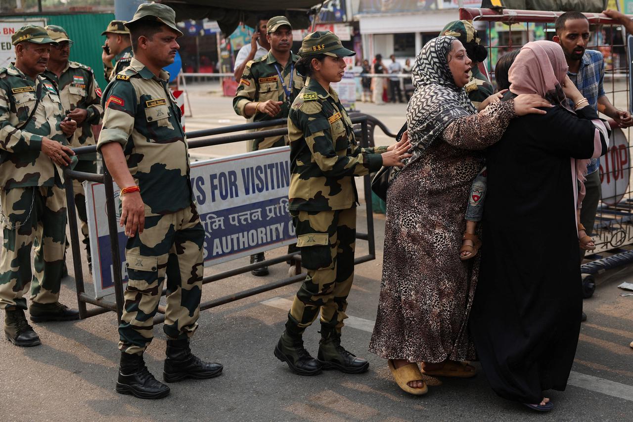 Indian citizens Sharmeen Irfan and her sister Nableela Raaz are sent away by Border Security Force (BSF) officials at the closed Attari-Wagah border crossing near Amritsar