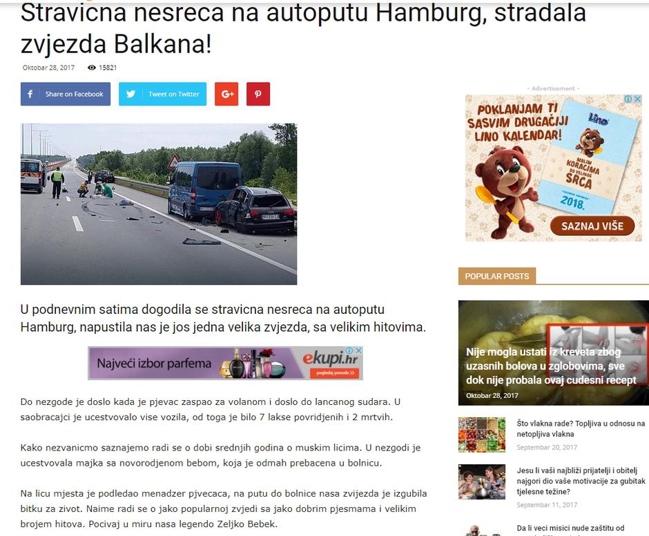 Željko Bebek - lažna vijest o smrti