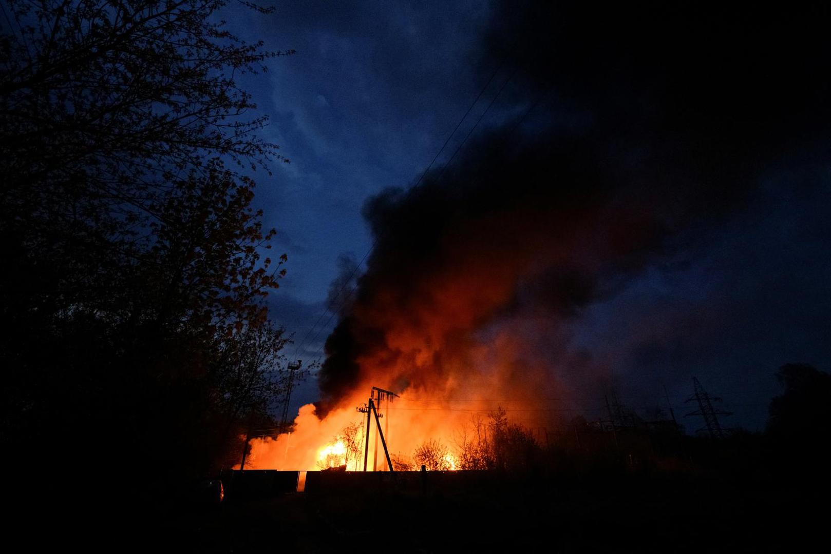 Power substation burns after a missile strike, as Russia's attack on Ukraine continues, in Lviv, Ukraine May 3, 2022.  REUTERS/Andrii Gorb Photo: Stringer/REUTERS