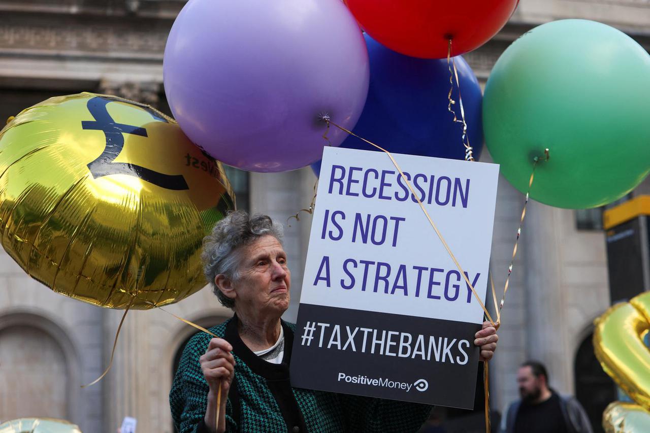 Protest outside the Bank of England ahead of rate decision