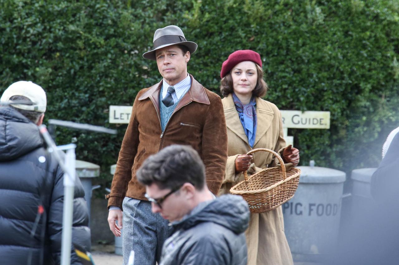 Brad Pitt filming with french actress Marion Cotillard on Hampstead Heath in London. The yet-to-be-named film is based around WWII. Brad Pitt filming with french actress Marion Cotillard on Hampstead Heath in London. The yet-to-be-named film is based arou