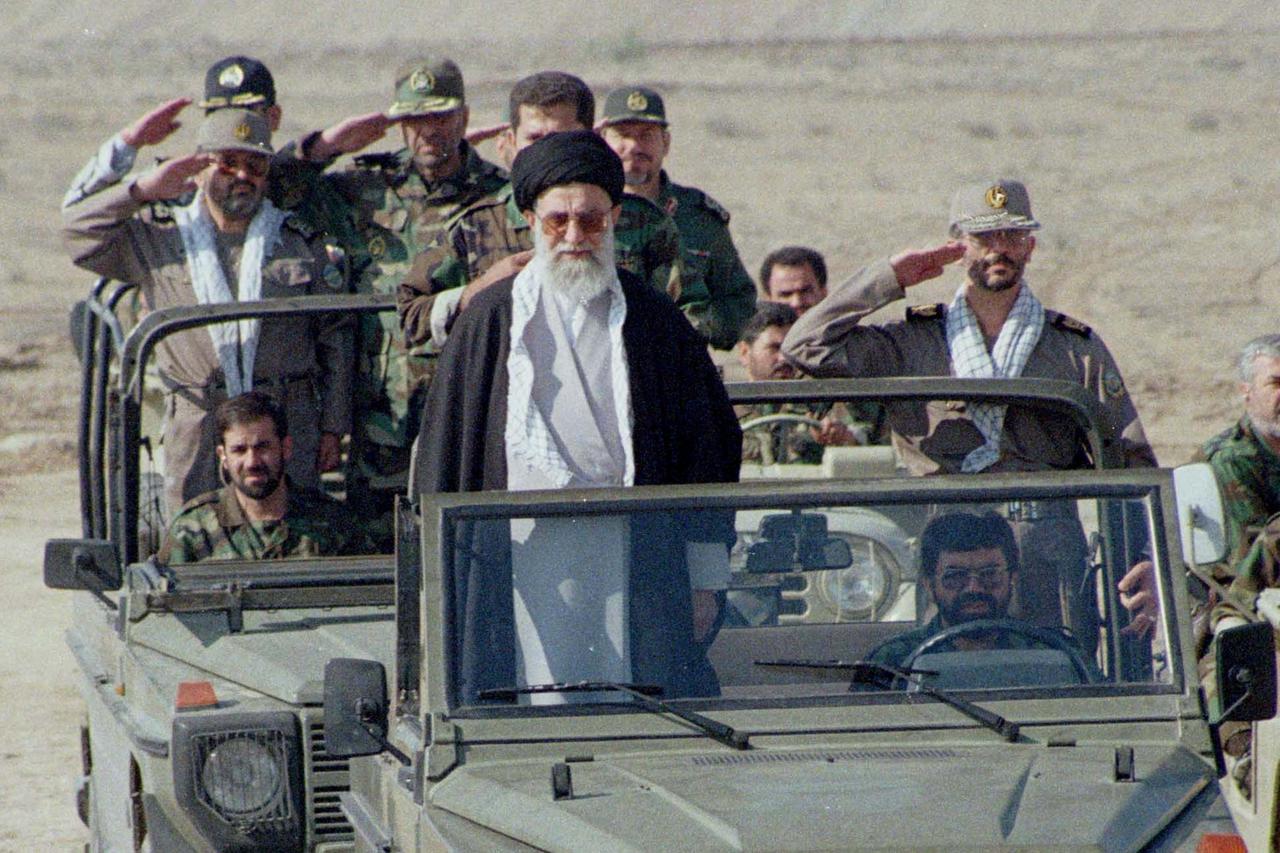 FILE PHOTO: IRAN'S AYATOLLAH ALI KHAMENEI INSPECTS HARDLINE VOLUNTEERS IN SUPPORT OF PALESTINIAN INTAFADA.