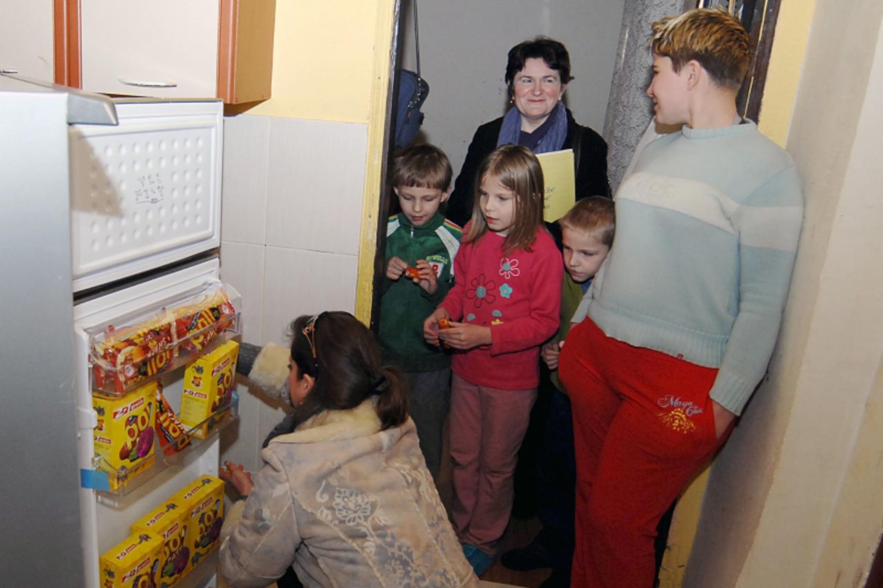\'29.12.2010., Sisak - Perutnina Ptuj-Pipo Cakovec sestoclanoj obitelji Gajdak iz Siska darovala je hladnjak pun njihovih proizvoda. Photo:Nikola Cutuk/PIXSELL\'