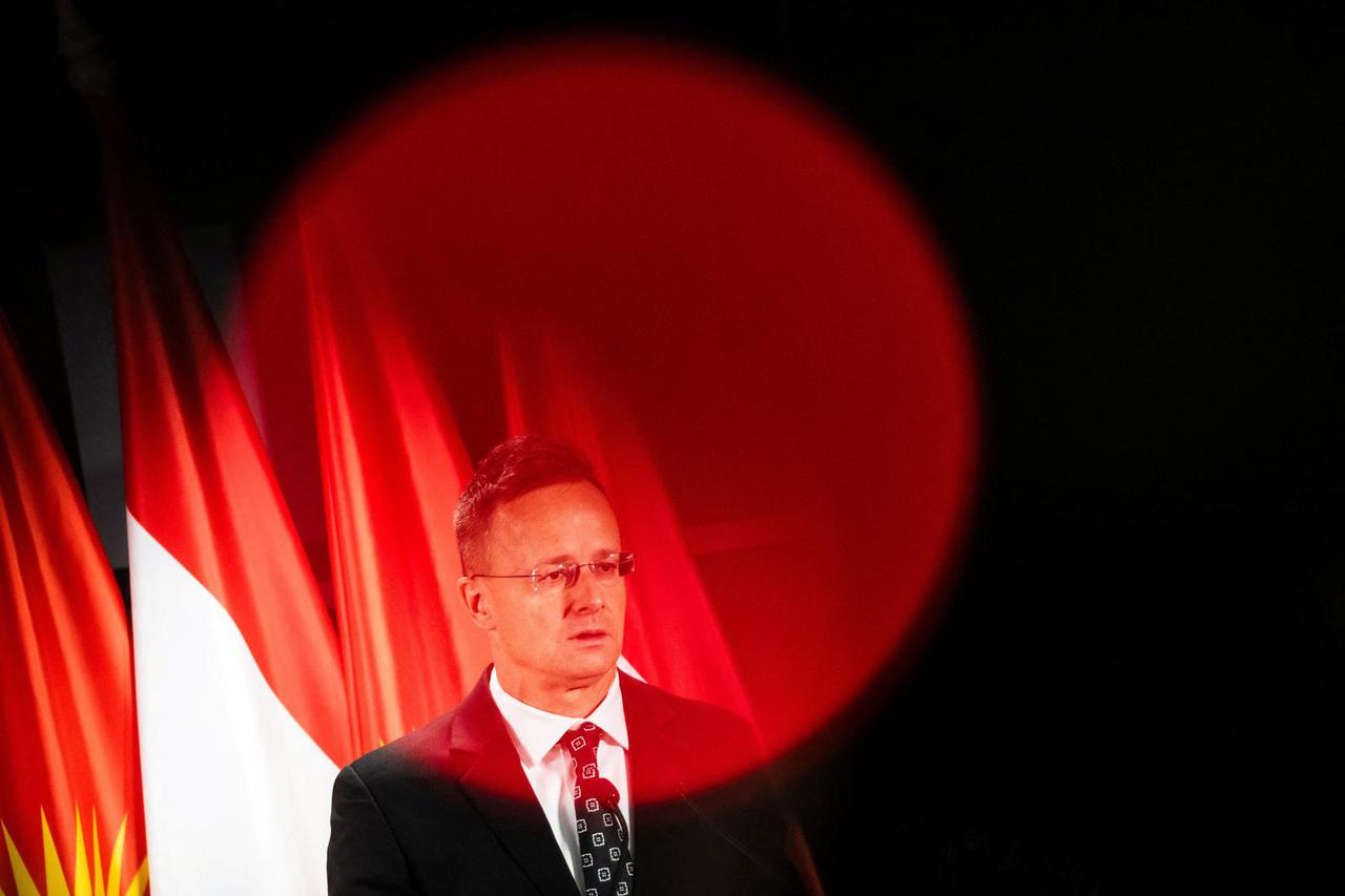 Hungary's Foreign Minister Peter Szijjarto speaks during a press conference in Budapest