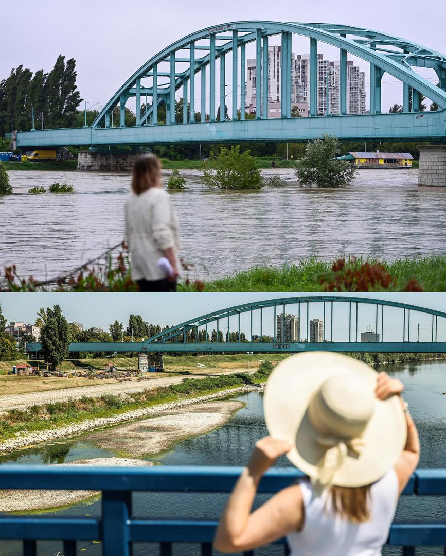 Sava kod Savskog mosta danas je niskog vodostaja nakon razdoblja visokih temperatura i sušnog vremena, što je u potpunom kontrastu sa stanjem od prije tri godine.