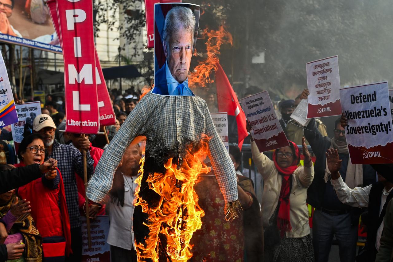 Left Protest In Kolkata Against President Donald Trump Over Military Strikes On Venezuela 