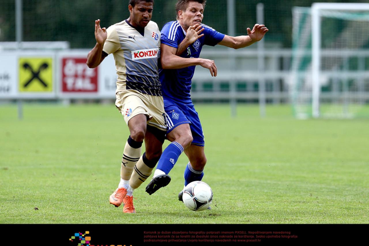 '03.07.2012., Langenfeld, Innsbruck, Austria - Pripremna utakmica GNK Dinamo Zagreb - FC Dinamo Kijev. Jorge Sammir Cruz Campos, Ognjen Vukojevic.  Photo: Goran Stanzl/PIXSELL'