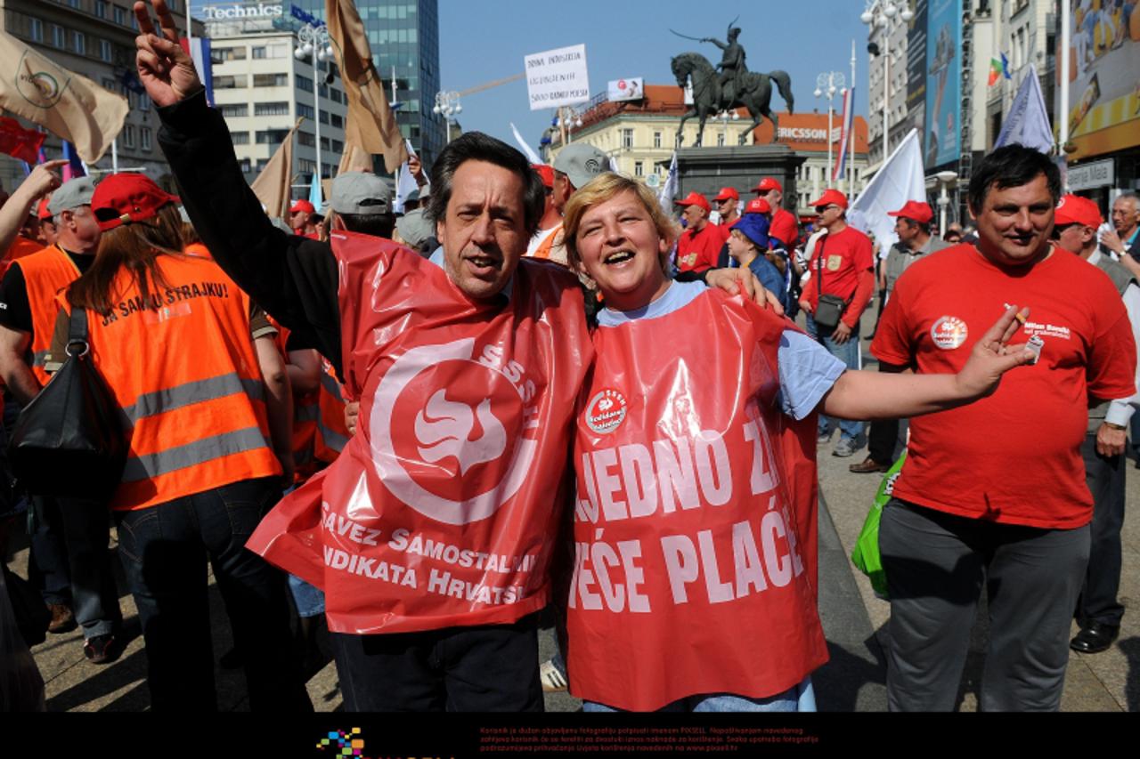 '01.05.2010., Zagreb, Hrvatska - Prvomajski prosvjed sindikalnih saveza na Trgu bana Josipa Jelacica. Photo: Anto Magzan/PIXSELL'