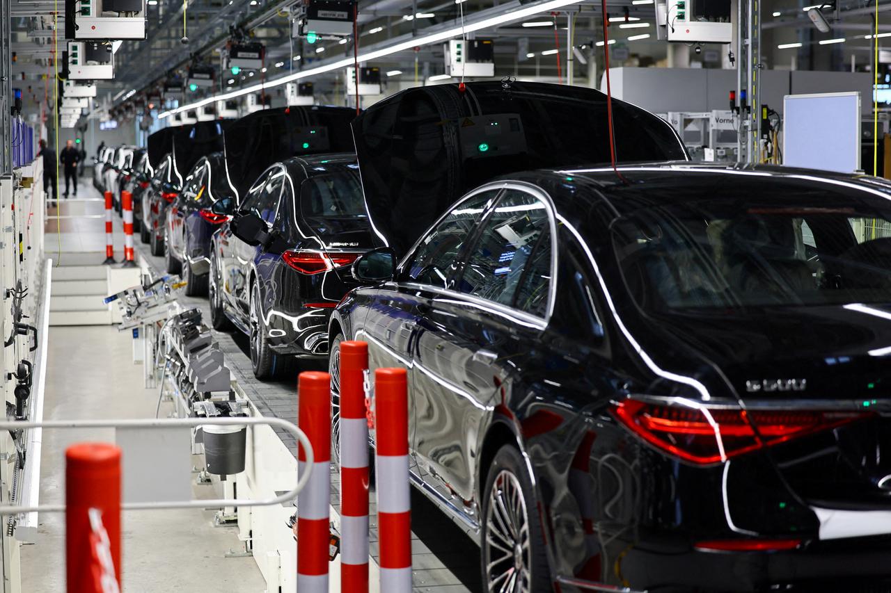 FILE PHOTO: Mercedes-Benz AMG cars queue on a production line of "Factory 56" in Sindelfingen