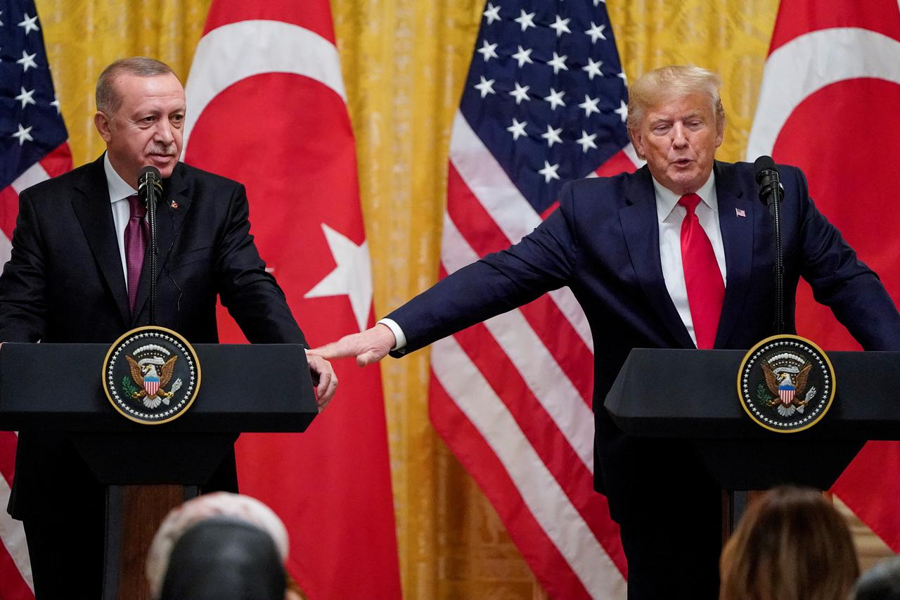 FILE PHOTO: U.S. President Donald Trump and Turkey's President Tayyip Erdogan hold a joint news conference at the White House in Washington
