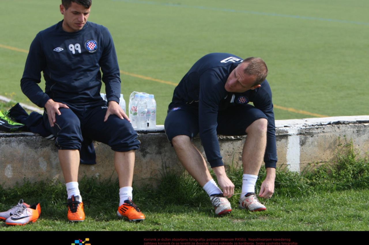 '01.04.2011., Poljud, Split - Trening HNK Hajduk uoci sutrasnje utakmice protiv Rijeke. Anas Sharbini i Srdjan Andric.  Photo: Ivo Cagalj/PIXSELL'