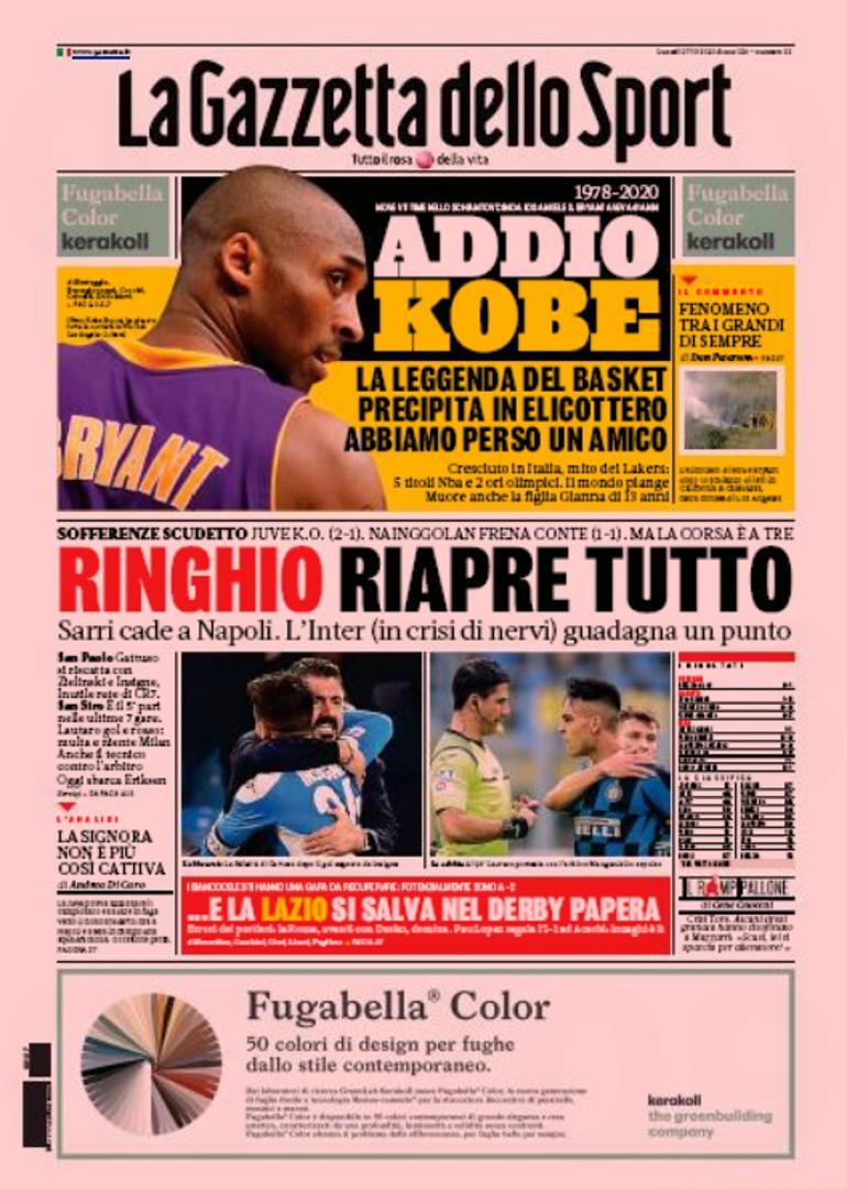 Talijanska Gazzetta dello Sport: Doviđenja, Kobe
