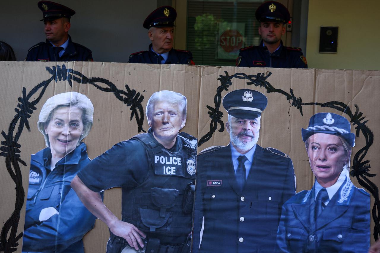 Activists from Italy, Albania, and other European countries protest against Italy-Albania detention camps