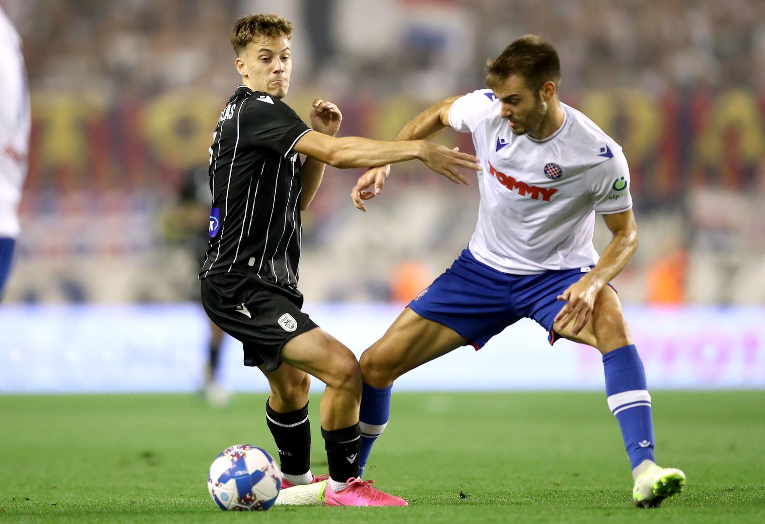 10.08.2023., stadion Poljud, Split - Prva utakmica 3. pretkola UEFA Konferencijske lige, HNK Hajduk - PAOK.  Ioannis Konstantelias, Ferro Photo: Matija Habljak/PIXSELL
