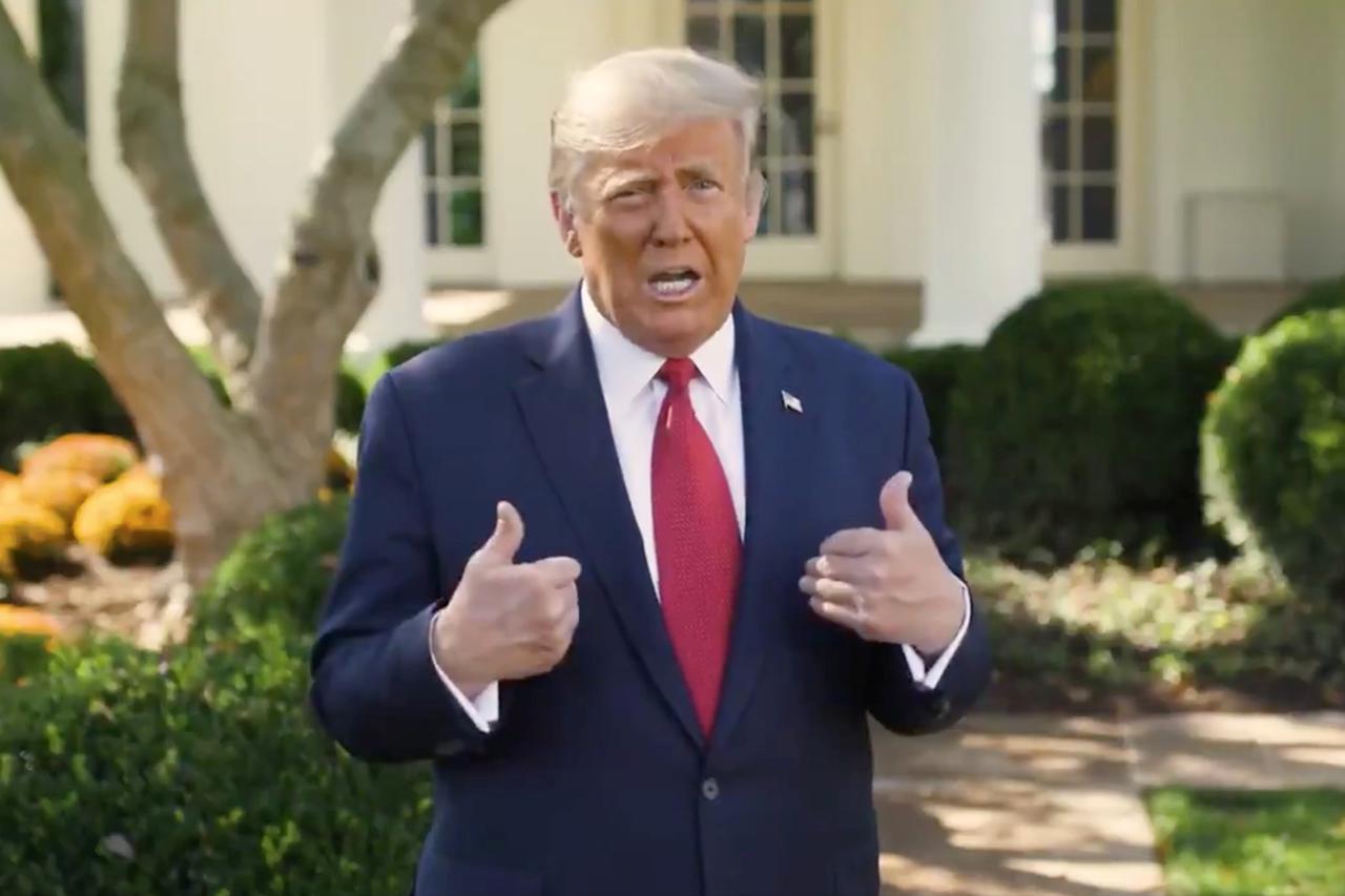 U.S. President Donald Trump makes an announcement about his treatment for coronavirus disease (COVID-19) treatment, in Washington