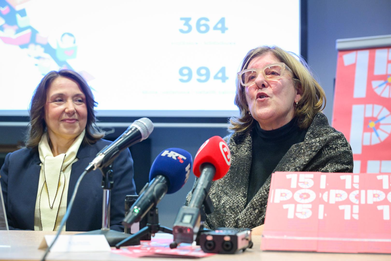 04.02.2026., Zagreb - Ministrica kulture i medija Nina Obuljen Korzinek i ministrica zdravstva Irena Hrstic odrzale su konferenciju za medije na kojoj su objavljeni rezultate nacionalnog izazova „15 po 15 – cijela Hrvatska cita djeci“ i najaviljene daljnje aktivnosti zajednickog programa Rodjeni za citanje - nacionalnog programa poticanja citanja djeci od najranije dobi. Photo: Neva Zganec/PIXSELL