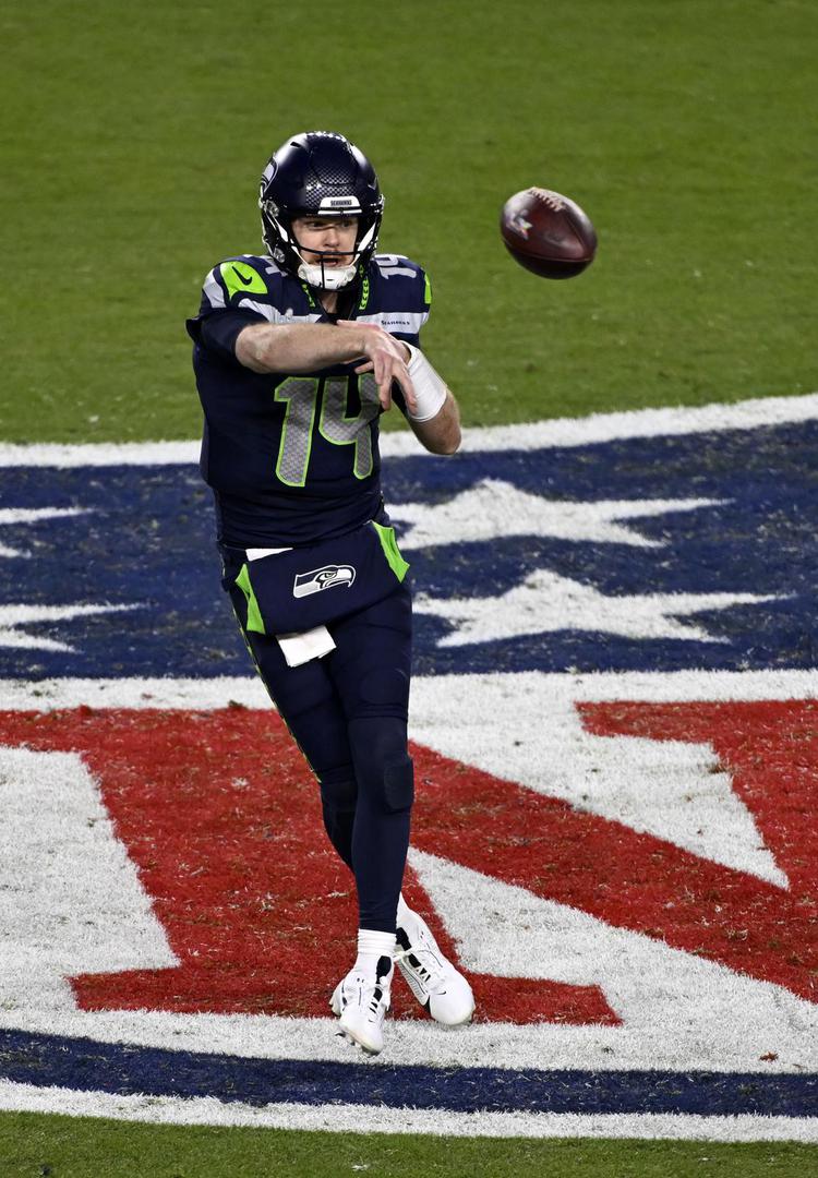 Seattle Seahawks quarterback Sam Darnold (14) during the 1st half NFL Super Bowl 60 LX football game between the New England Patriots and the Seattle Seahawks in Santa Clara, CA on Feb 8, 2026 Charles Baus/CSM.(Credit Image:  Charles Baus/Cal Sport Media) Photo via Newscom Photo: Charles Baus/NEWSCOM