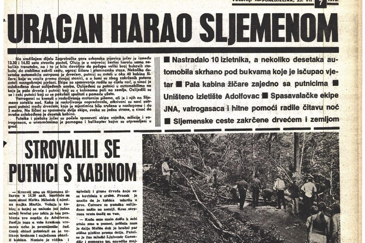 Oluja i pijavica poharali dio Medvednice 22. srpnja 1973.