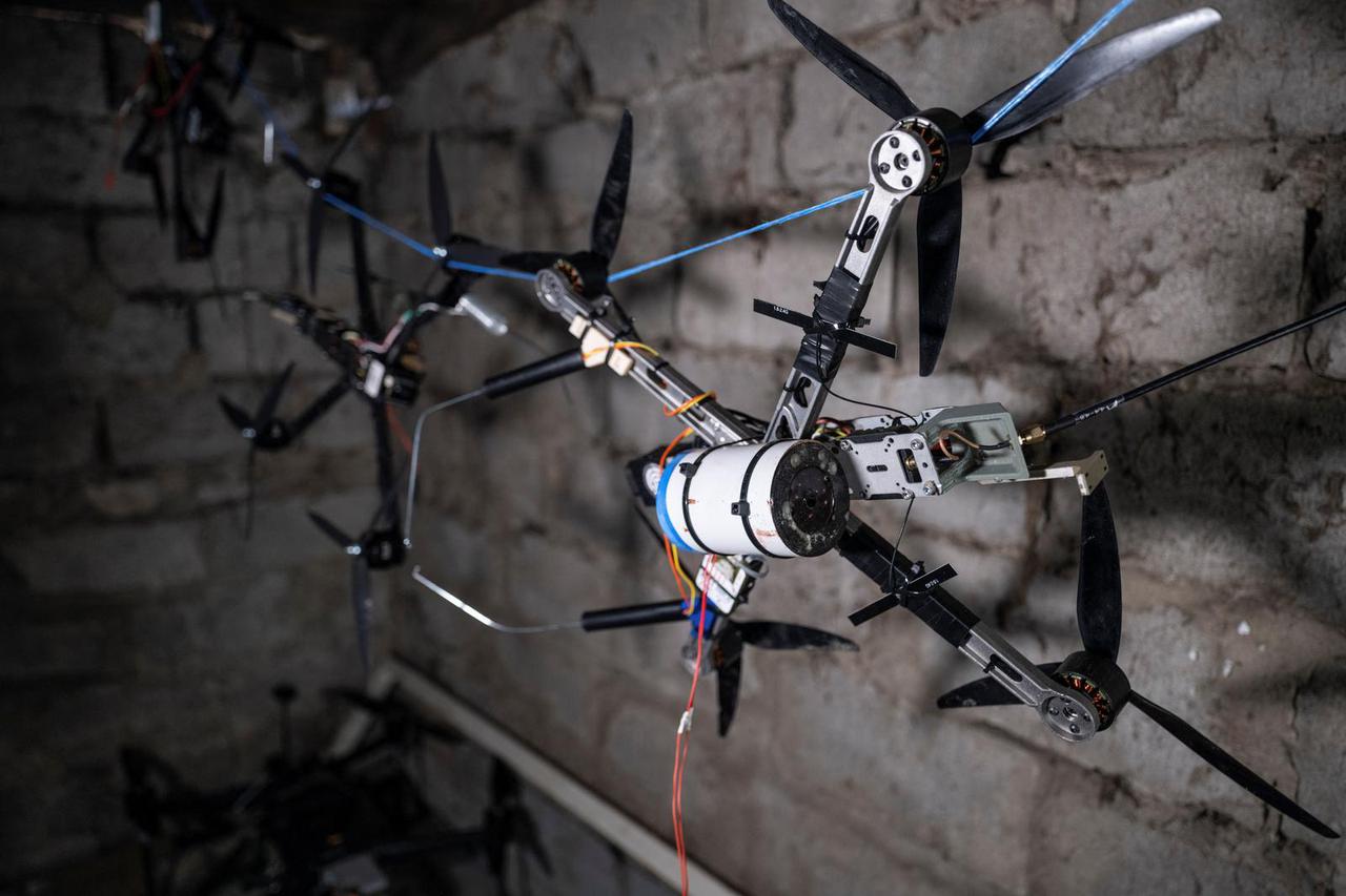 FPV-drones of Ukrainian servicemen at a position on outskirts of a frontline town of Druzhkivka
