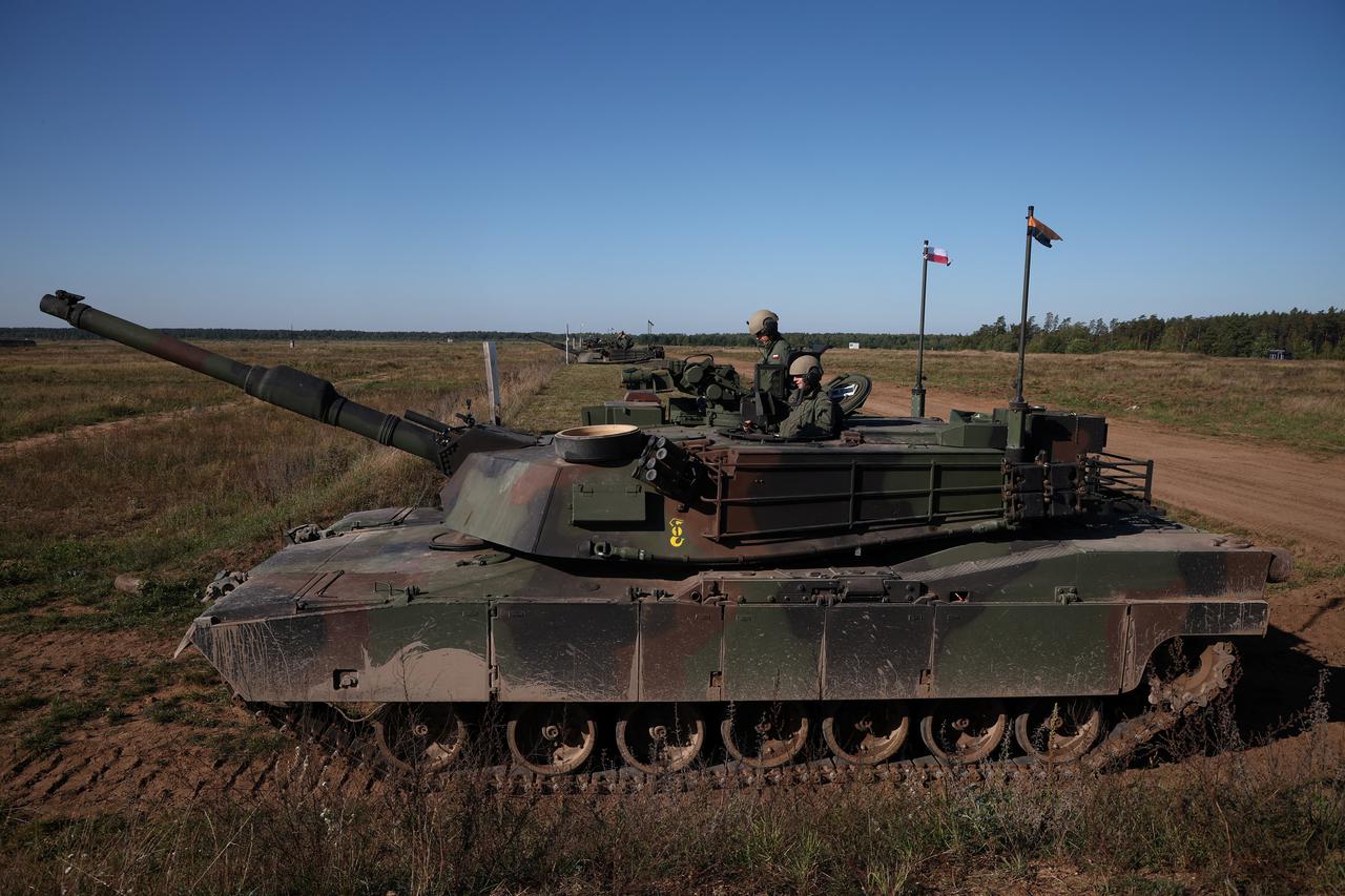 Polish soldiers take part in trial drills prior to annual artillery show ‘Autumn Fire 23’ at a military range in Bemowo Piskie near Orzysz