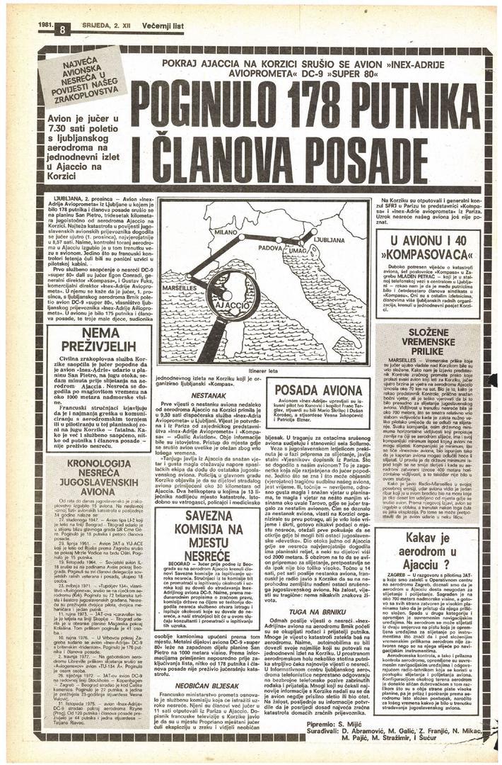 Mnoga djeca, koja su ostala kod kuće, s bakama i djedovima, u samo jednoj su sekundi, ostala bez oba roditelja. Obitelj Zorman, iz Ljubljane, u nesreći je izgubila čak šest svojih članova. Među žrtvama je bilo i djece, jedno od njih bio je sin kopilota u zrakoplovu, 11-godišnji Tomaž. Život je, tog jutra, izgubila i mlada, plivačka nada bivše države, 14-godišnja Špela Robolj, kao i svjetski viceprvak u kanuu, Dare Bernot.