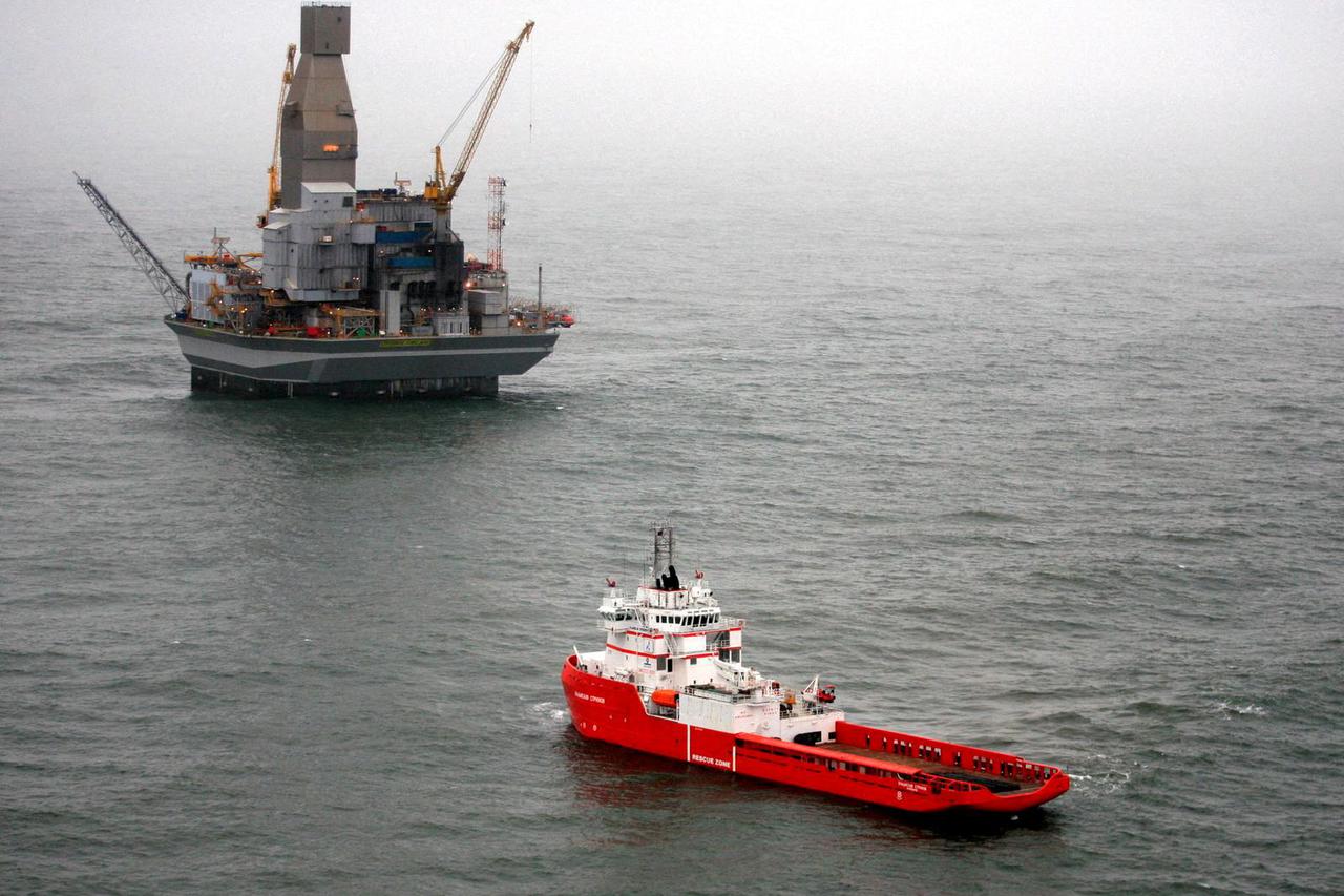 A vessel leaves the Orlan oil platform at Sakhalin-1's off-shore rig at the Chaivo field