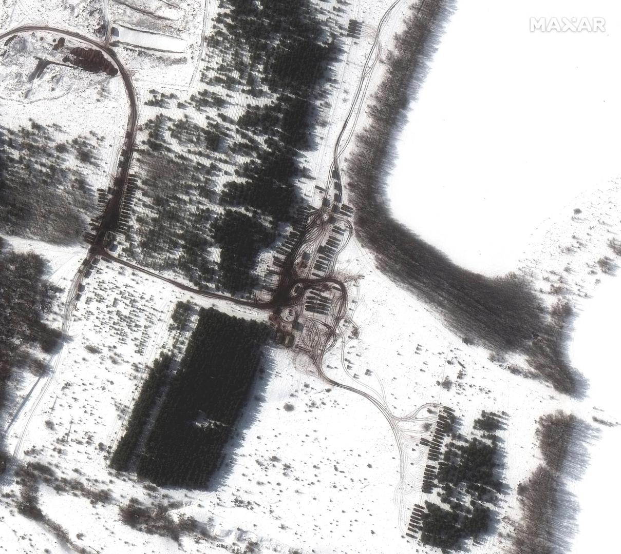 A satellite image shows an overview of a new deployment, east of Valuyki, Russia February 19, 2022. Picture taken February 19, 2022. Maxar Technologies/Handout via REUTERS ATTENTION EDITORS - THIS IMAGE HAS BEEN SUPPLIED BY A THIRD PARTY. NO RESALES. NO ARCHIVES. MANDATORY CREDIT. DO NOT OBSCURE LOGO Photo: MAXAR TECHNOLOGIES/REUTERS