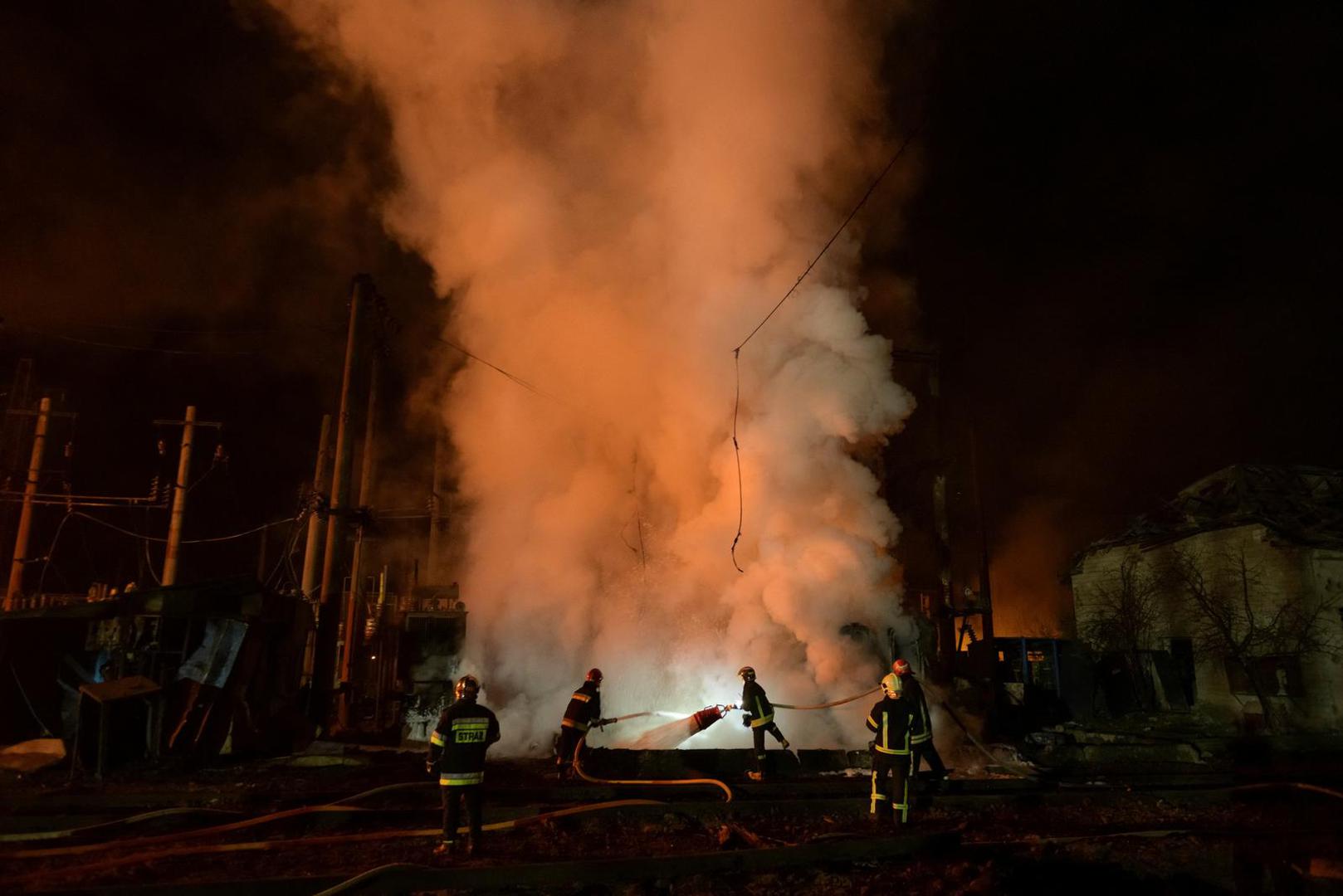 Firefighters work at a site of a power substation hit by a missile strike, as Russia's attack on Ukraine continues, in Lviv, Ukraine May 3, 2022.  REUTERS/Andrii Gorb Photo: Stringer/REUTERS