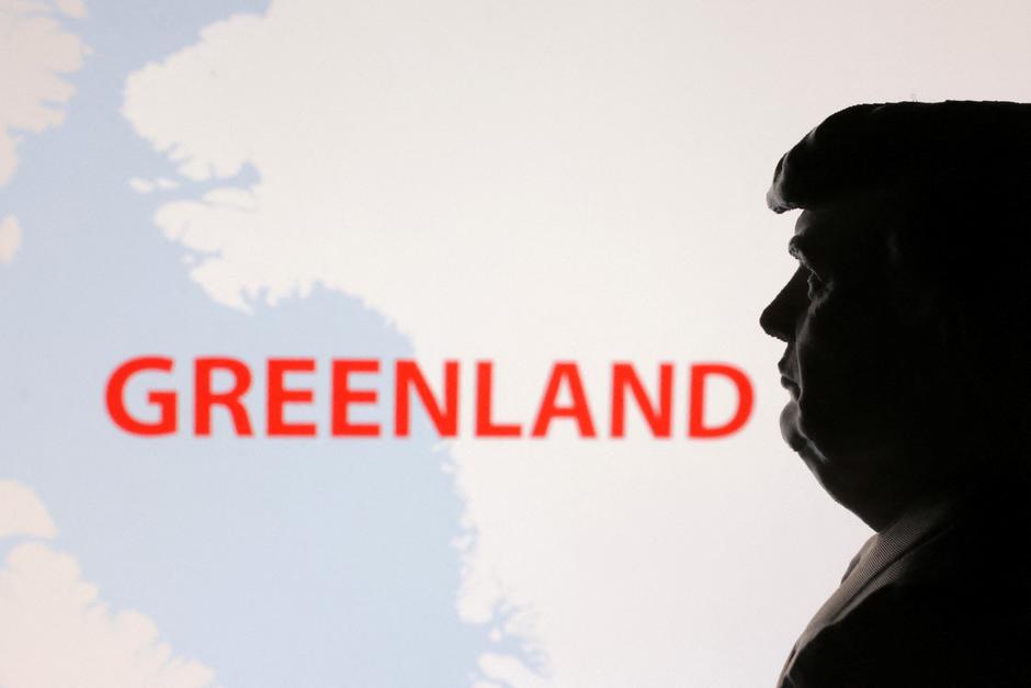 Illustration shows 3D-printed miniature model of U.S. President Donald Trump and Greenland map