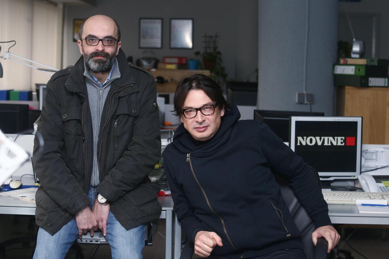 09.01.2016., Zagreb - Prva klapa snimanja nove HTV-ove serije Novine, redatelja Dalibora Matanica. Serija se snima u staroj redakciji Vecernjeg lista.  Miodrag Sila, Ivica Djikic. Photo: Zeljko Lukunic/PIXSELL
