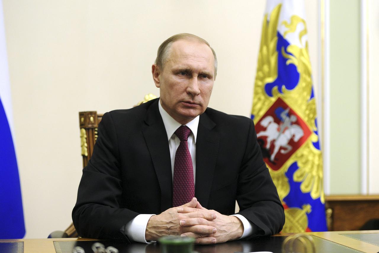Russia President Vladimir Putin makes a statement in Moscow region, Russia, February 22, 2016. The agreements between Russia and the U.S. on a ceasefire in Syria are a real step towards halting the bloodshed and may become an example of action against ter