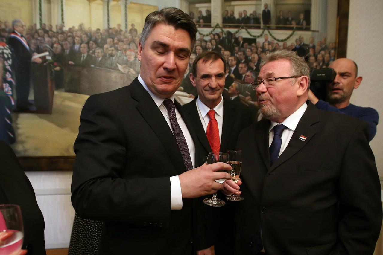 08.10.2015., Trg sv. Marka, Zagreb - Svecani prijem za drzavni vrh i diplomatski kor u Hrvatskom saboru povodom obiljezavanja 24. obljetnice hrvatske neovisnosti. Zoran Milanovic, Nenad Stazic, Vladimir Seks.  Photo: Robert Anic/PIXSELL