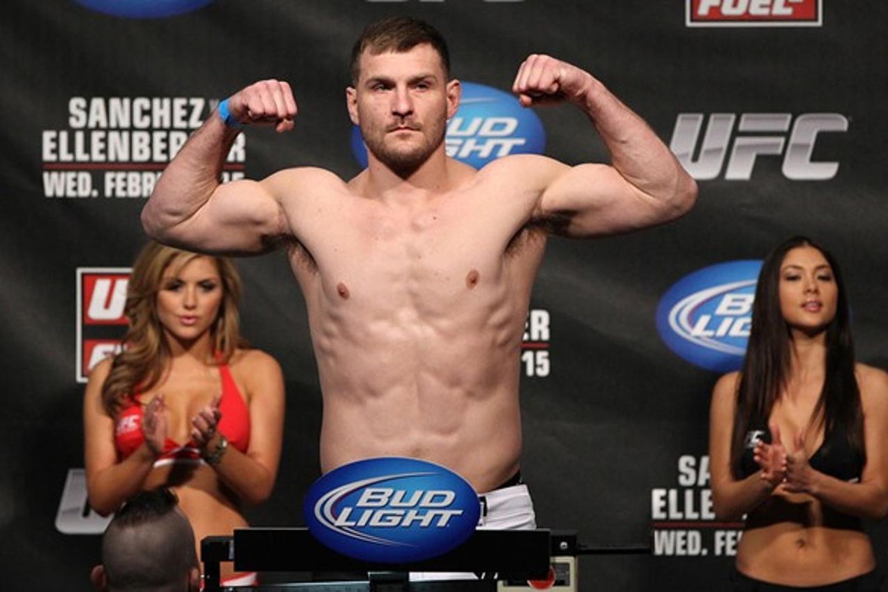 'OMAHA, NE - FEBRUARY 14:  Stipe Miocic weighs in during the UFC on FUEL TV weigh in event at Omaha Civic Auditorium on February 14, 2012 in Omaha, Nebraska.  (Photo by Josh Hedges/Zuffa LLC/Zuffa LLC