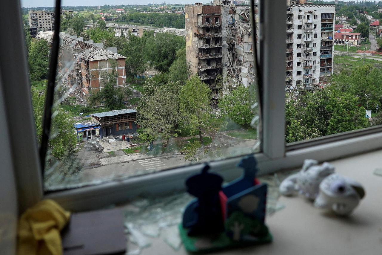 FILE PHOTO: A view shows apartment buildings hit by Russian military strikes in the front line town of Pokrovsk