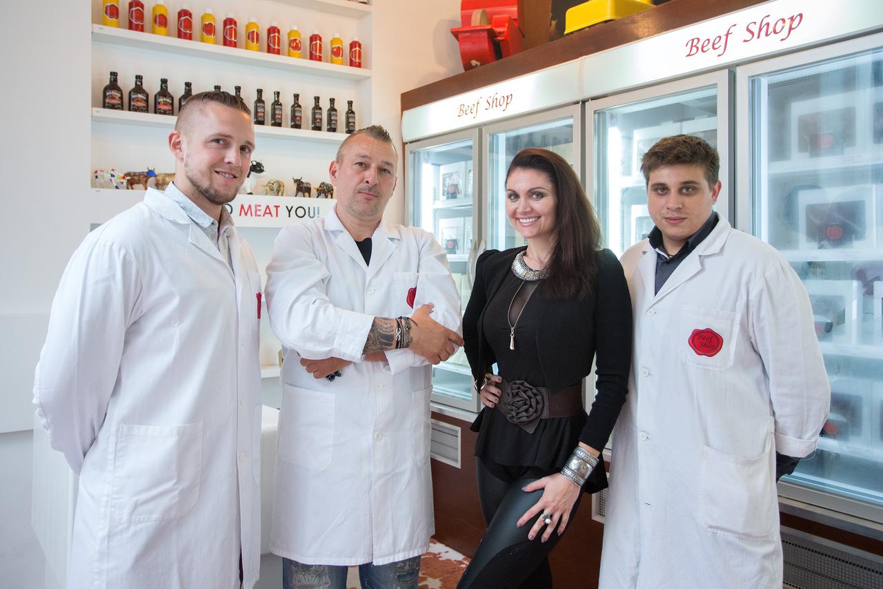 15.05.2015., Zagreb -  Mesnica Beef shop na krizanju Petrinjske i Senoine ulice. Petar Kresimir Biskup, Miso Pesic, Maja Curavic, Andro Borovecki.  Photo: Davor Puklavec/PIXSELL