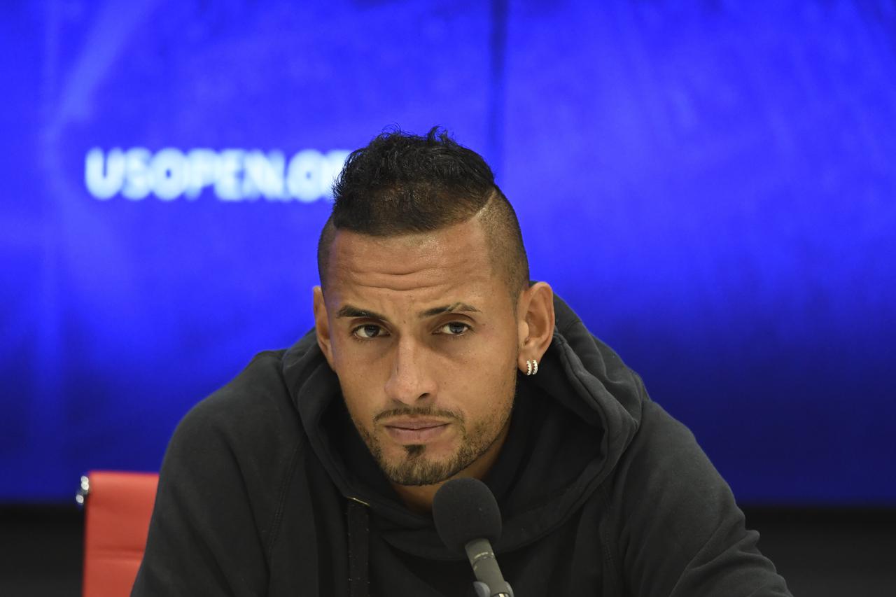 Nick Kyrgios pendant une conférence de presse lors de l'US Open de Tennis au USTA Billie Jean King National Tennis Center à Flushing dans l'arrondissement du Queens à New York