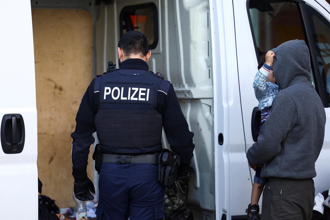 German police patrol along the German-Polish border to prevent illegal migration, near Forst