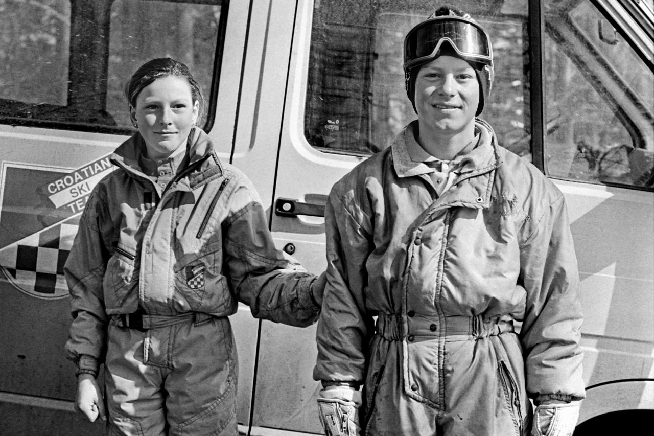 Janica i Ivica Kostelić na treningu Cro Ski Teama, 1993.
